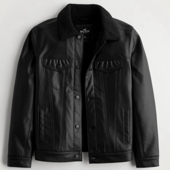 HOLLISTER SHERPA-LINED FAUX LEATHER TRUCKER JACKET
